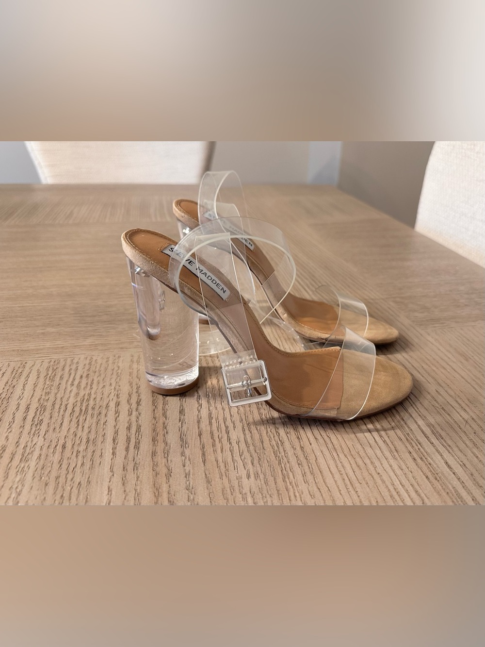 Steve Madden Clearer sandals featuring a transparent block heel - Clear/Tan